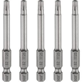 HARFINGTON 5pcs TT25 Security Torx Head Screwdriver Bit 3.15" (80mm) Long 1/4" Hex Shank Magnetic Tamper Proof 6 Point Star Screw Driver Drill Bits S2 Steel Hole Tip Industrial Power Tools