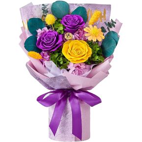 Beaulasting Roses Forever Flowers Bouquet Real Roses Bouquet Preserved Flowers Gift Wife Gift Mother Gift Valentine’s Day Mother’s Day Anniversary Birthday Christmas (Purple)