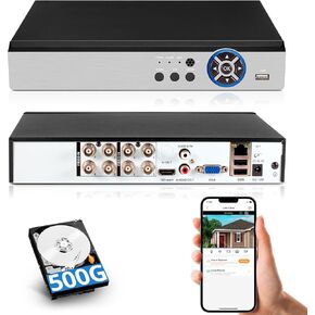 Fuers H.265+ 5MP 8 Channel Security Recorder DVR with 500G HDD, Human Detection Hybrid 5-in-1 Camera DVR AHD/TVI/CVI/XVI/IPC,8CH Surveillance Video Recorder for Security Camera, Remote Access