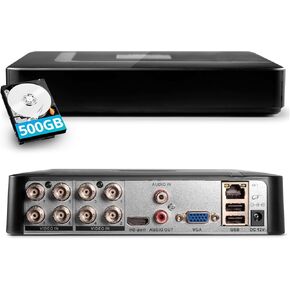 Fuers H.265+ Security DVR Recorder with 500G Hard Drive,8CH Hybrid 5-in-1 CCTV DVR for Surveillance Camera, Supports 8CH Analog Cameras, AI Human Detection, mart Playback, Email Alert,Remote Access