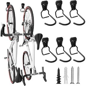 Wall Mount Bike Hooks, Bike Hooks for Garage, Vertical Bike Hanger for Indoor Use, Heavy Duty with 8mm Thick Steel Frame, 4PCS Storage System, Black