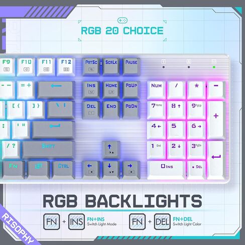 RisoPhy Mechanical Gaming Keyboard, RGB 104 Keys Ultra-Slim Backlit USB Wired Keyboard with Blue Switch, Durable ABS Keycap/Anti-Ghosting/Spill-Resistant Mechanical Keyboard for PC Mac Xbox Gamer,Pink in Saudi Arabia