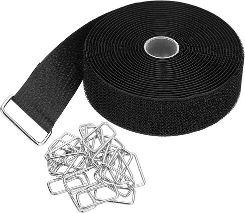 PATIKIL Hook and Loop Straps 1.2 in x 16 Ft with 25pcs Metal Buckle, Adjustable Cinch Straps Fastening Cable Straps for Bundling Storage Organization, Black in Saudi Arabia