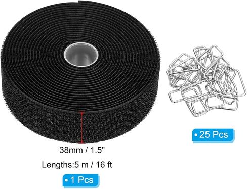 PATIKIL Hook and Loop Straps 1.2 in x 16 Ft with 25pcs Metal Buckle, Adjustable Cinch Straps Fastening Cable Straps for Bundling Storage Organization, Black in Saudi Arabia