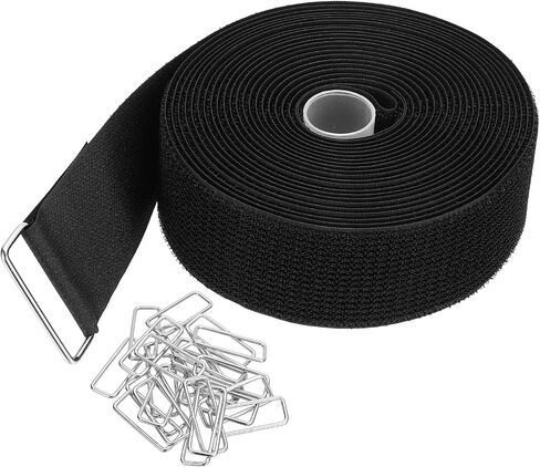 PATIKIL Hook and Loop Straps 1.2 in x 16 Ft with 25pcs Metal Buckle, Adjustable Cinch Straps Fastening Cable Straps for Bundling Storage Organization, Black in Saudi Arabia