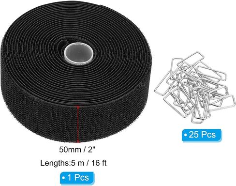 PATIKIL Hook and Loop Straps 1.2 in x 16 Ft with 25pcs Metal Buckle, Adjustable Cinch Straps Fastening Cable Straps for Bundling Storage Organization, Black in Saudi Arabia