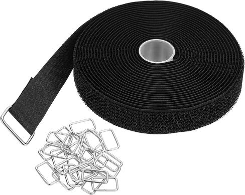 PATIKIL Hook and Loop Straps 1.2 in x 16 Ft with 25pcs Metal Buckle, Adjustable Cinch Straps Fastening Cable Straps for Bundling Storage Organization, Black in Saudi Arabia