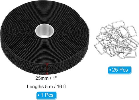 PATIKIL Hook and Loop Straps 1.2 in x 16 Ft with 25pcs Metal Buckle, Adjustable Cinch Straps Fastening Cable Straps for Bundling Storage Organization, Black in Saudi Arabia