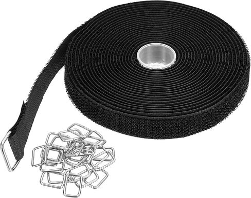 PATIKIL Hook and Loop Straps 1.2 in x 16 Ft with 25pcs Metal Buckle, Adjustable Cinch Straps Fastening Cable Straps for Bundling Storage Organization, Black in Saudi Arabia