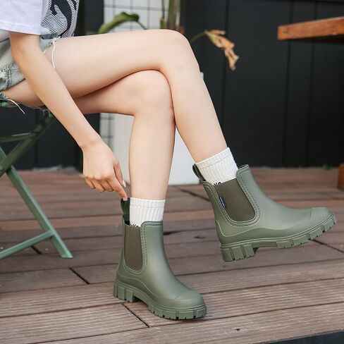 Harssidanzar Womens Rain Boots أحذية حديقة مقاومة للماء أحذية مضادة للانزلاق لأمطار قصيرة للعمل في الهواء الطلق HL217US in Kuwait
