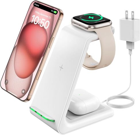 GEEKERA 3 in 1 Wireless Charging Station for Apple, Fast Wireless Charger Stand Dock for iPhone 17 16 15 14 13 12 11 Pro Max Plus XR XS X, Apple Watch Ultra/11/10/9/SE/8/7/6/5/4/3/2, AirPods Pro/4/3/2 in Saudi Arabia