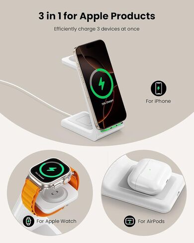 GEEKERA 3 in 1 Wireless Charging Station for Apple, Fast Wireless Charger Stand Dock for iPhone 17 16 15 14 13 12 11 Pro Max Plus XR XS X, Apple Watch Ultra/11/10/9/SE/8/7/6/5/4/3/2, AirPods Pro/4/3/2 in Saudi Arabia