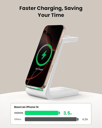 GEEKERA 3 in 1 Wireless Charging Station for Apple, Fast Wireless Charger Stand Dock for iPhone 17 16 15 14 13 12 11 Pro Max Plus XR XS X, Apple Watch Ultra/11/10/9/SE/8/7/6/5/4/3/2, AirPods Pro/4/3/2 in Saudi Arabia