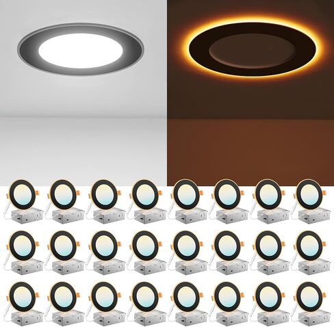 Amico 24 Pack 6 Inch 5CCT LED Recessed Ceiling Light with Night Light, 2700K/3000K/3500K/4000K/5000K Selectable Ultra-Thin Recessed Lighting, 12W=110W, 1100LM, Dimmable Canless Wafer Downlight ETL&FCC in Saudi Arabia