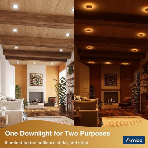 Amico 24 Pack 6 Inch 5CCT LED Recessed Ceiling Light with Night Light, 2700K/3000K/3500K/4000K/5000K Selectable Ultra-Thin Recessed Lighting, 12W=110W, 1100LM, Dimmable Canless Wafer Downlight ETL&FCC in Saudi Arabia