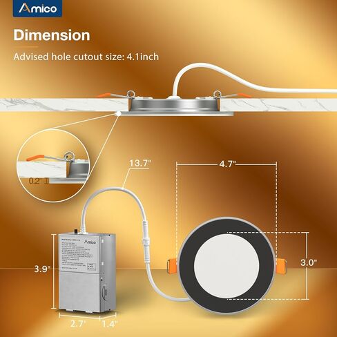 Amico 24 Pack 6 Inch 5CCT LED Recessed Ceiling Light with Night Light, 2700K/3000K/3500K/4000K/5000K Selectable Ultra-Thin Recessed Lighting, 12W=110W, 1100LM, Dimmable Canless Wafer Downlight ETL&FCC in Saudi Arabia