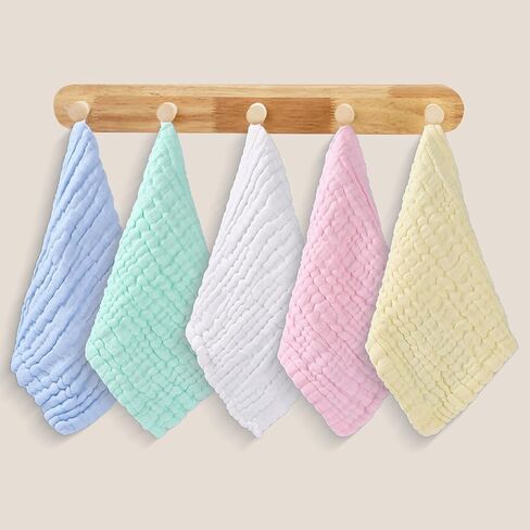 5 Pack Baby Muslin Washcloths for Newborns,Large 10x10 inches,Natural Cotton Burp Cloths,Soft Absorbent Baby Wash Cloths for Sensitive Skin,Baby Girls and Boys Face Towels in Saudi Arabia