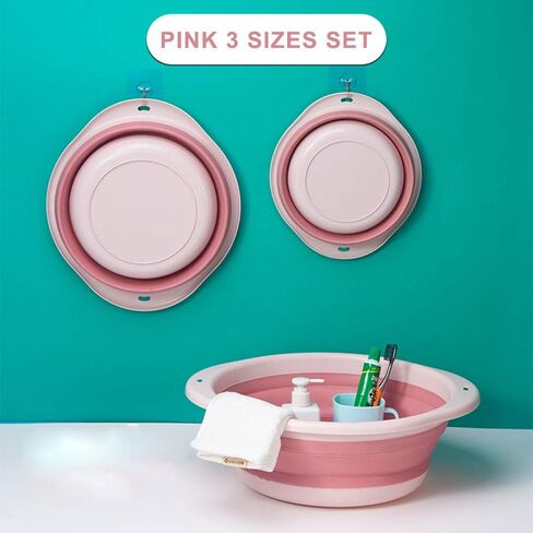 3-Pack Collapsible Wash Basin Set, Baby Kids Wash Basin Dish Tub for Travel Home, 3 Different Sizes Set Space Saving Blue in Saudi Arabia