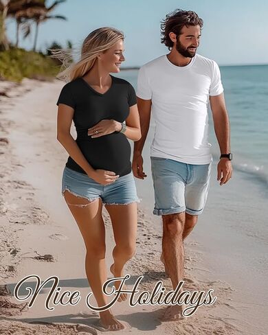 Huukeay 4 Pack قمصان الأمومة النسائية ، الخامس من الرقبة أعلى الأكمام قصيرة الأكمام القطن الطائر جانب الحمل Ruched in Kuwait