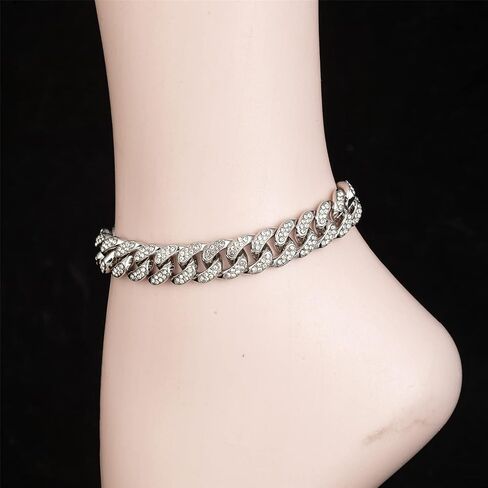 kelistom Gold Cuban Link Anklet for Women Men, 18K White Gold Plated Hip-hop Rhinestone Filled Ankle Bracelets for Women Teen Girls in Saudi Arabia