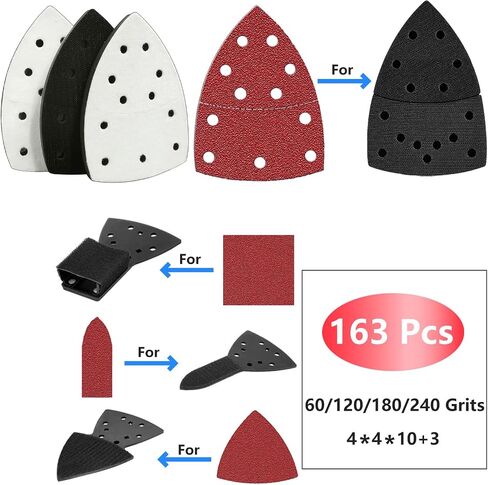 160pcs Mouse Sander Sandpaper for Mouse Sander, Detail Sander Sandpaper Sanding Sheets, Mouse Sander Pads Sanding Paper 60 120 180 240 Grit for Detail Sander, Finger Sander -FSM16 in Saudi Arabia