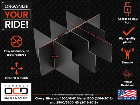 Vehicle OCD - Center Seat Console Organizer for Chevy Silverado 1500 / GMC Sierra 1500 (2019-2024) and 2500/3500 HD (2020-2024) (40/20/40 seat ONLY) - Made in USA in Saudi Arabia