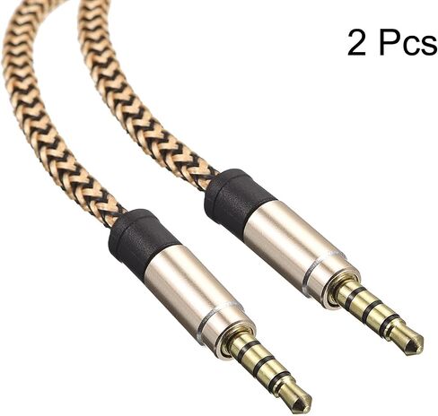 MECCANIXITY 2 Pack Aux Cable 3.5mm Male to Male Nylon Braided 5Ft 4 Pole Hi-Fi Stereo Sound Auxiliary Cord Orange for Earphones, Smart Phones, Home/Car Stereos, Speakers, Computers in Saudi Arabia