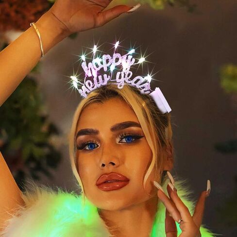 DRESBE Light Up Happy New Year Headband LED New Year Eve Headbands Glow NYE Party Hair Accessories للنساء (ذهبي) in Kuwait