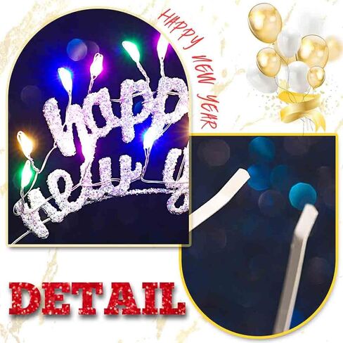 DRESBE Light Up Happy New Year Headband LED New Year Eve Headbands Glow NYE Party Hair Accessories للنساء (ذهبي) in Kuwait
