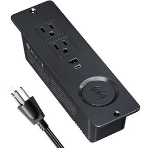 شريط طاقة مجوف USB C PD20W شحن سريع، مخرج مجوف، شريط طاقة مثبت على السطح مع منفذين سلك طاقة بطول 6 أقدام للأثاث، المنضدة، طاولة الأريكة، الدرج (أسود) in Kuwait