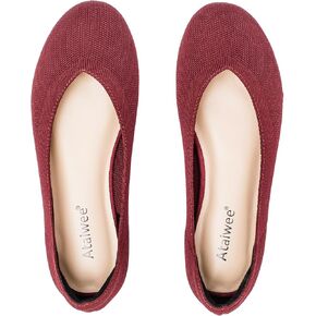 Ataiwee Women's Wide Width Flat Shoes - Dressy Knitted Soft Breathable Cute Slip-On Ballet Flats.(1910012-8,WR/FK,9 Wide)