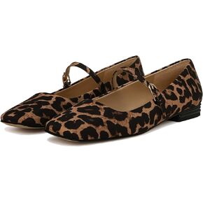 Leopard Ballet Flats Shoes for Women Square Toe Mary Jane Flats Buckle Strap Dress Casual Comfortable Animal Print Suede Leather Ballerina Shoes Size 8.5
