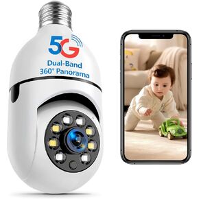 WiFi Light Bulb Security Camera Wireless Outdoor,5G&2.4G Indoor Home Securitys Cameras,3K Light Socket Secur ity Camer a Dotcom,Screw in Cam era,360°Color Night Vision,Ca mera Motion Sensor Alarm