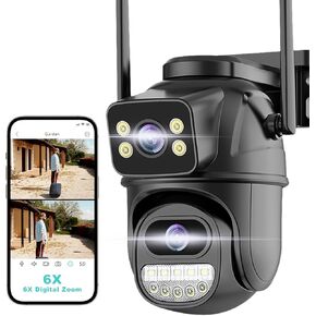 Security Camera Outdoor 2.4G WiFi PTZ Outdoor Camera Dual Lens Home Security Cameras Linkage 360°View 4MP Plug-in Cable Two-Way Talk,AI Detection,Full-Color Night Vision,Auto Tracking,24/7 Recording