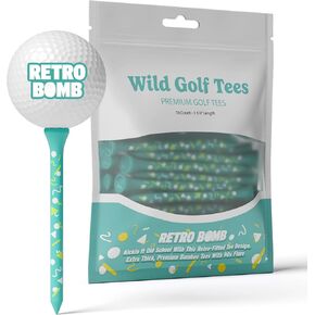 Retro Bomb Golf Tees - 50 Pack 3-1/4 Inch Long Extra-Thick Premium Bamboo Wood Golf Tees - Retro Style Golf Gifts for Men and Women - Premium Golf Accessories - Take Pride in Your Golf Game