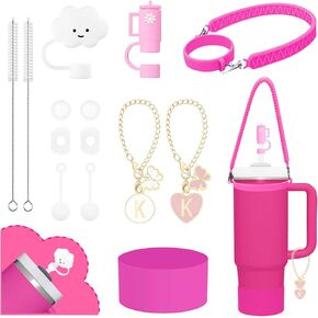 10Pcs Stanley Cup Accessories 9-10mm Stanley Straw Cover Topper Silicone Boot For Stanley Cup Initial Letter Charm Leak Proof Seal Kit Stanley 2.0 30&40oz (Rose Quartz,A)