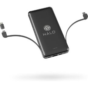 HALO 10K mAh Power Bank w/Integrated Cables & Fast Charging - Blue
