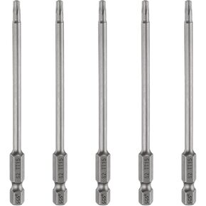 HARFINGTON 5pcs TT9 Security Torx Head Screwdriver Bit 4" (100mm) Long 1/4" Hex Shank Magnetic Tamper Proof 6 Point Star Screw Driver Drill Bits S2 Steel Hole Tip Industrial Power Tools
