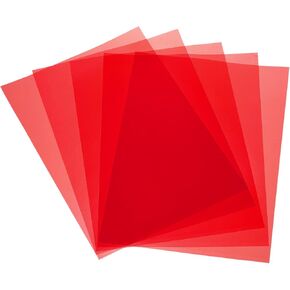 MECCANIXITY 5 Pcs Colored Plastic Sheets, A4 Transparent Amber Film Color Correction Gel Light Filter Waterproof 11.7 x 8.3" Sheet for DIY Crafts,LED Lighting,Photo (Red)