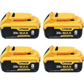 4-Pack 8000mAh Replacement for Dewalt 20v Max Battery Compatible with DCB200 DCB201 DCB203 DCB205 DCB206 DCB207 and Apply to Dewalt Cordless Power Tools and Chargers