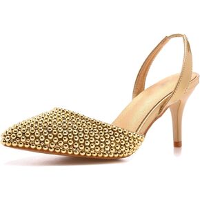 Goolita Pearl Slingback Heels For Women, Pointed Closed Toe Slip On Heeled Sandals Satin Stiletto Heel Evening Bridal Shoes For Wedding