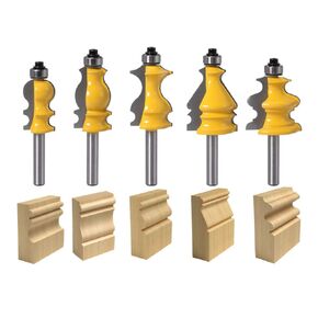 TAIWAIN Router Bit Set 1/4 Inch Shank 5PCS Architectural Picture Frame Molding Bits, Wood Milling Cutter Router, Woodworking Miter Carbide Cabinet Shelf Panel CNC Cutting Tool for Door, Table(LN-B)