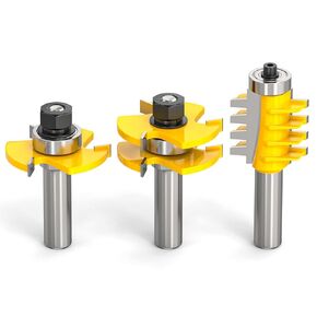 3PCS Reversible Finger Joint Router Bit & Tongue and Groove Router Bit 1/4 Inch Shank Woodworking Carbide Joinery Wood Milling Cutter for Cabinet Door, Frames and More