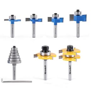Newdeli 6Pcs Rabbeting Router Bit (1/8",1/4",3/8", 1/2") and Tongue and Groove Router Bit Set with 6 Bearings Set (3/8", 1/2", 5/8", 3/4", 7/8", 1-1/8" Bearings) - 1/4 inch Shank