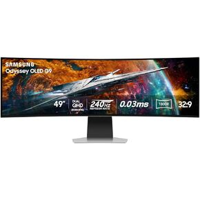 SAMSUNG Odyssey OLED G9 Curved Gaming Monitor - 49" Dual QHD (5120 x 1440) OLED - 240Hz Refresh Rate - 32: 9-0.03ms GTG - HDR10+ - 1,000,000:1 - AMD FreeSync Premium Pro - Flicker Free - Silver