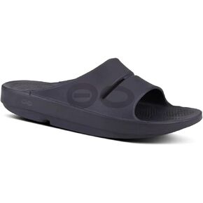 OOFOS OOahh Slide, Matte Black Logo - Lightweight Recovery Footwear - Reduces Stress on Feet, Joints & Back - Machine Washable Women’s Size 14