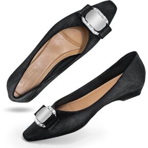Zelaprox Women Black Pumps Shoes Chunky Low Heels Slip On Work Flat Shoes Square Closed Toe Bow Knot Comfortable for Business Casual Dressy Bridal Prom Office