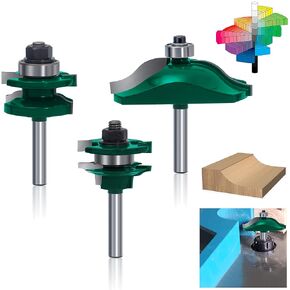 PEALIFE Router Bit Set Raised Panel Rail and Stile Router Bits 14 Inch Shank - 3 Bits - for Commercial Users and Beginners(14-rail)