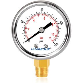 Lead-Free Pressure Gauge 1/4 NPT 0-100 Psi 2" Dial Stainless Steel Case, 1/4 NPT Lower Mount Pressure Gauge in Kuwait