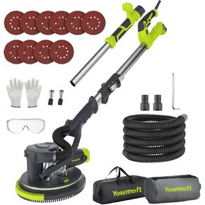 Drywall Sander with Vacuum Dust Collector, 880W Popcorn Ceiling Removal Tool with 5 Variable Speed & LED Light, 1000-2100 RPM Electric Sander for Drywall with 9 Sanding Discs & Attachments